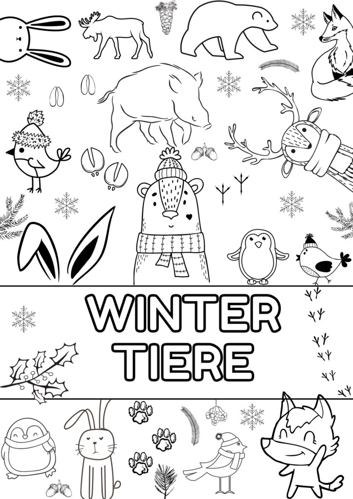 Winter Tiere Malvorlage für Kinder kostenlos